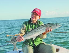 Denise Kampe wanted to catch a Moreton Bay mackerel for her birthday and there’s the result. 